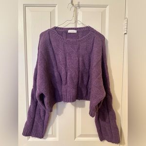 Oak + Fort Cropped Sweater with Braided Knit Front Sweater in Purple - size M